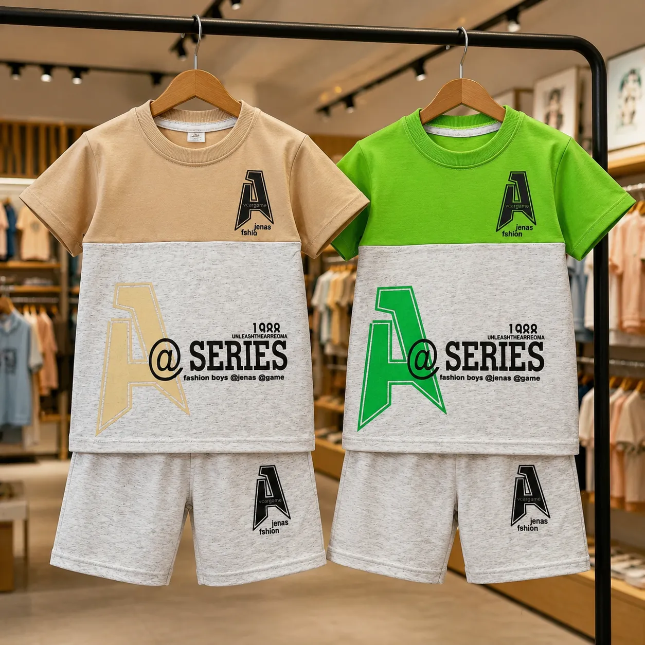 ست تیشرت و شلوارک پسرانه جنس اسپان مناسب 1 تا 8 سال