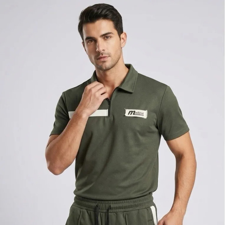 ست پولوشرت نیم زیپ و شلوار مردانه جنس پارچه مولینه رنگ سبز ماشی
