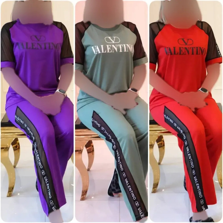 ست تیشرت و شلوار زنانه مدل VALENTINO جنس پنبه لاکرا فری سایز
