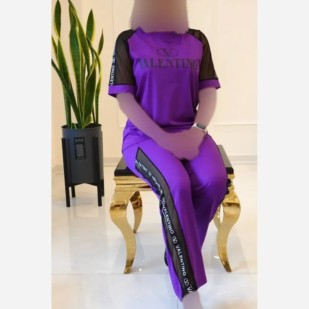 ست تیشرت و شلوار زنانه مدل VALENTINO جنس پنبه لاکرا فری سایز