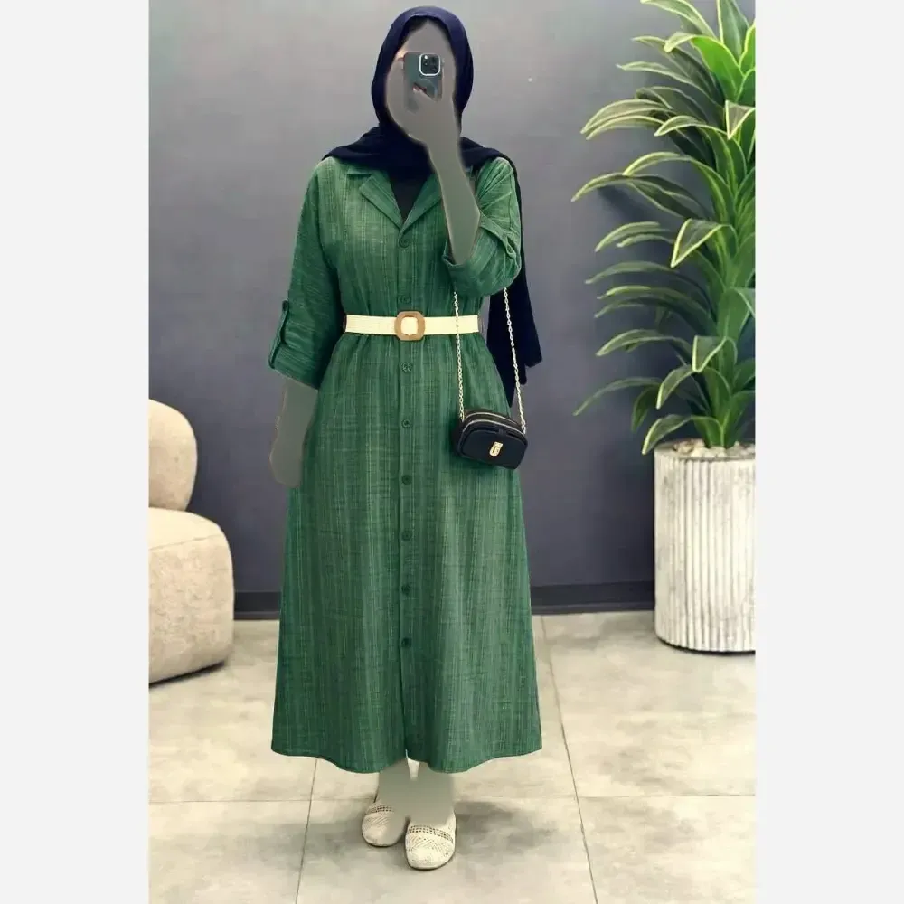 کفتان زنانه مدل یاسمن جنس شانتون فری سایز 38 تا 46 با کمربند کنفی