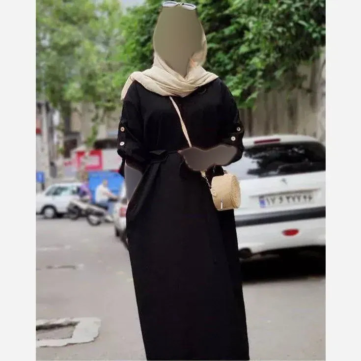 کفتان زنانه لنین مشکی مدل کایلین فری سایز 38 تا 48 با کمربند