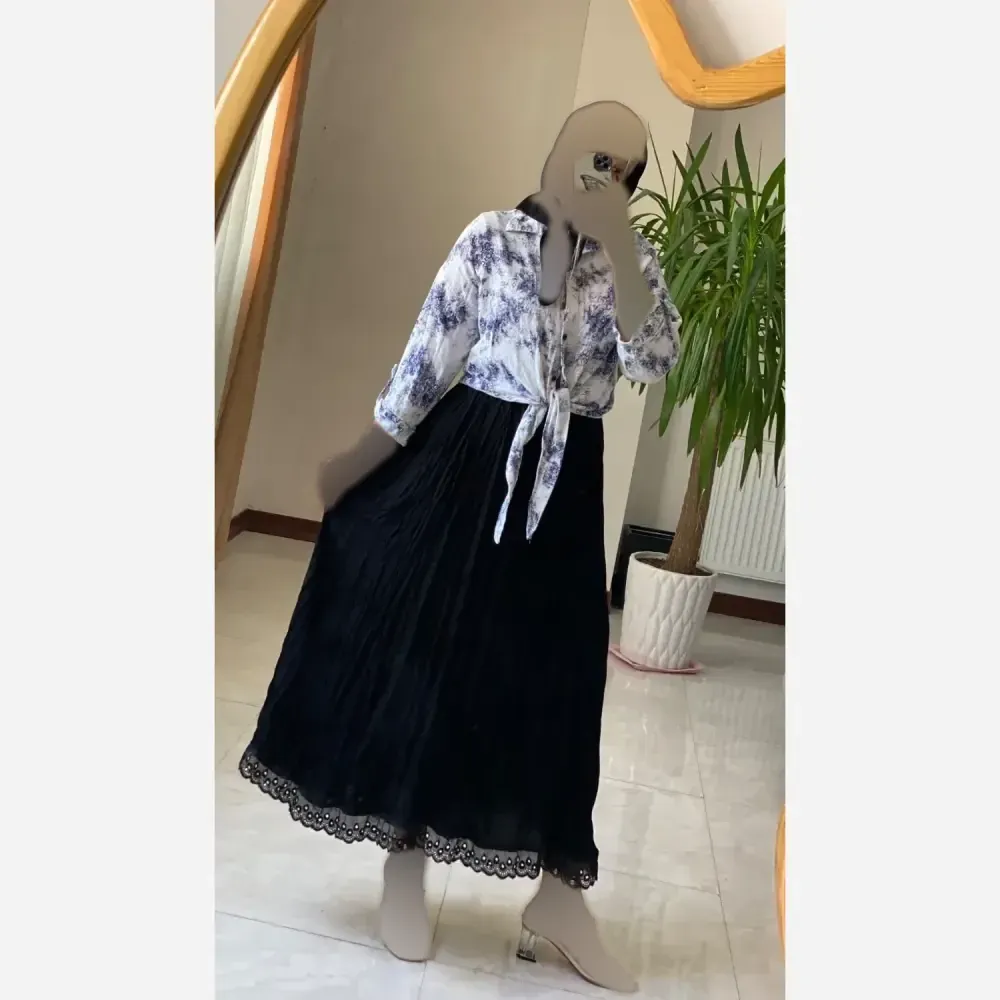 دامن زنانه قوارهدار کرپ خاویار چروک فری سایز قد 100