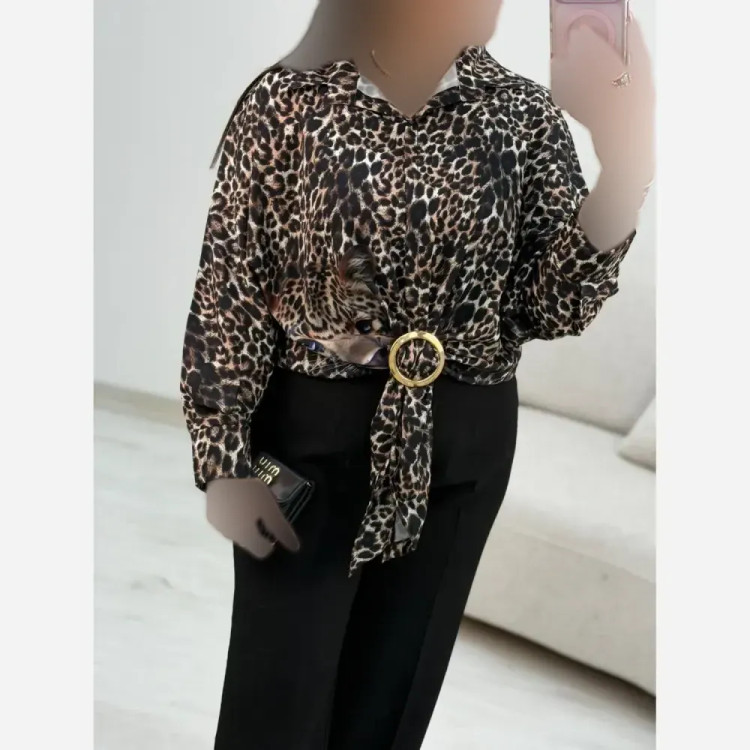شومیز زنانه گره ای طرح پلنگی جنس بوگاتی فری سایز 38 تا 46