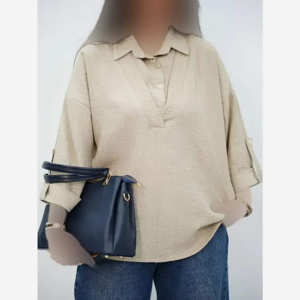 شومیز زنانه یقه هفت مدل تلما جنس شانتون فری سایز 38 تا 46
