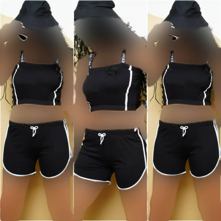 ست تاپ و شورتک زنانه نخ پنبه مشکی فری سایز 36 تا 44