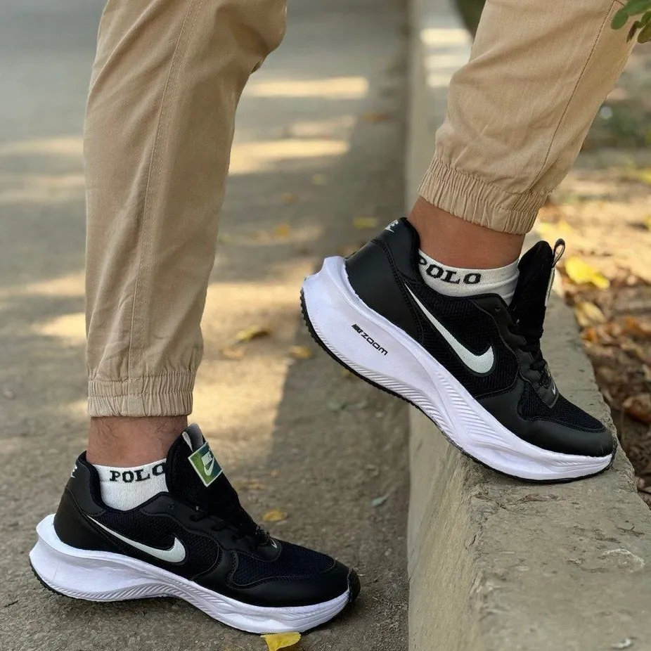 کفش کتانی مردانه نایک زوم 2025 مشکی زیره ایربولینگ نرم و انعطاف پذیر مناسب پیادهروی و باشگاه سایز 41 تا 44
