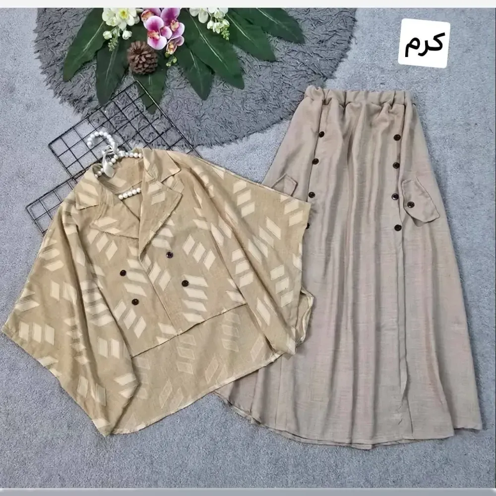 ست شومیز ژاکار کسمه و شلوار شانتون زنانه فری سایز 36 تا 46
