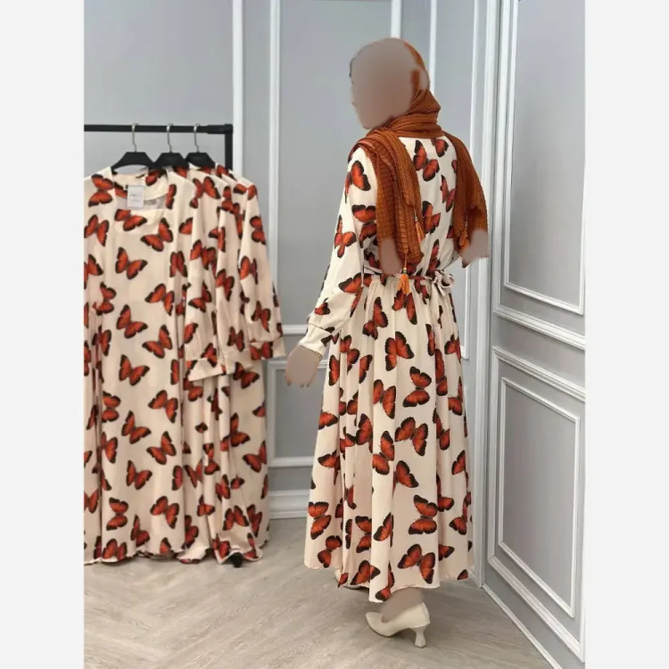 پیراهن ساحلی زنانه مدل پروانه جنس بوگاتی فری سایز تا 48 کمربند دار