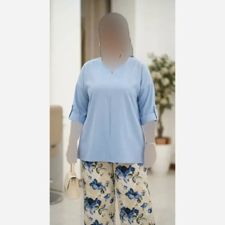 ست شومیز و شلوار زنانه مدل آفاق جنس لنین و شانتون فری سایز