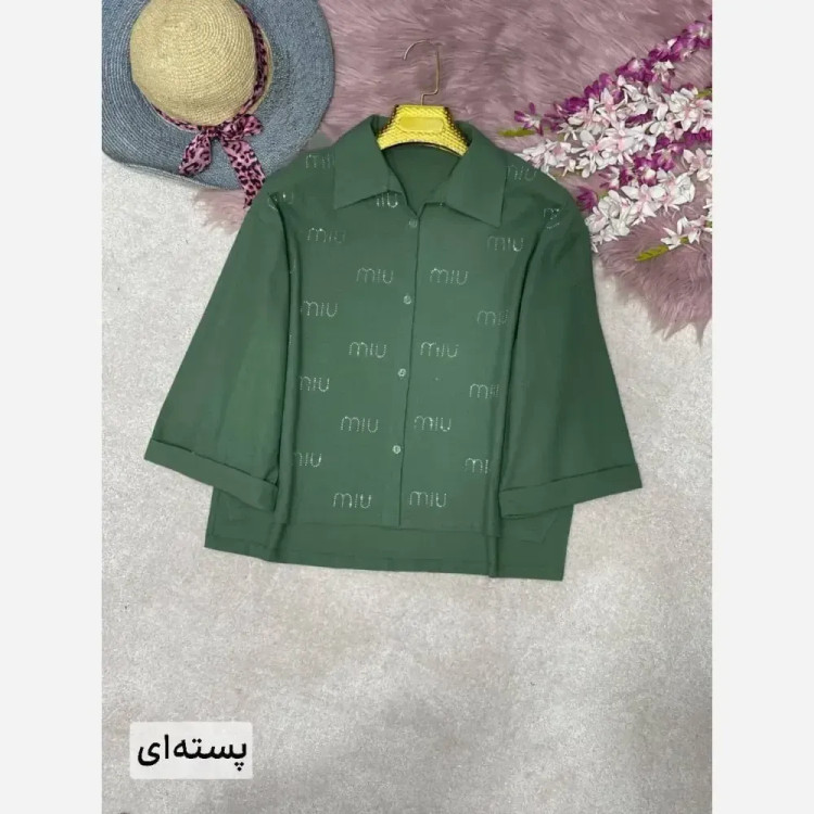 شومیز لنین نگین کوبی شده زنانه فری سایز 38 تا 46
