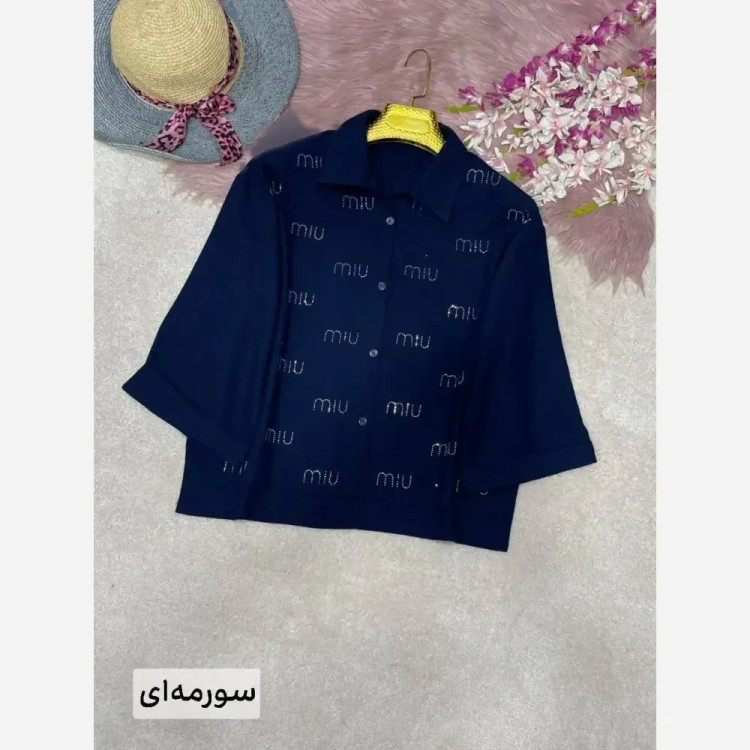 شومیز لنین نگین کوبی شده زنانه فری سایز 38 تا 46