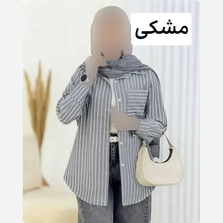 شومیز زنانه راه راه لینن مدل دلوین با جیب کاربردی و پشت پیلهدار