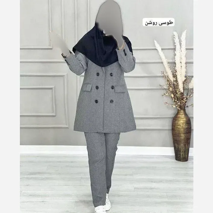 کت شلوار اداری زنانه جنس فاستونی در سه رنگ مشکی سرمه ای طوسی