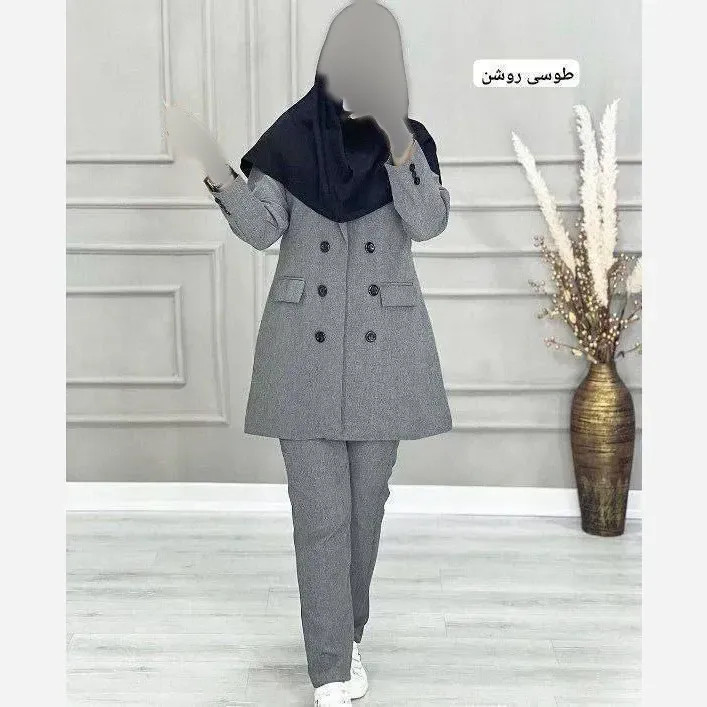 کت شلوار اداری زنانه جنس فاستونی در سه رنگ مشکی سرمه ای طوسی