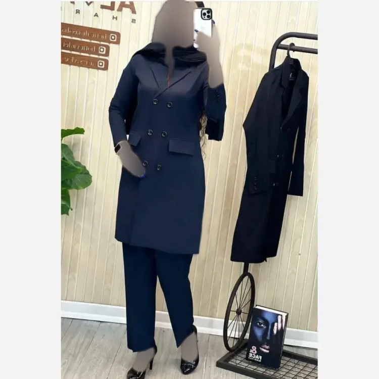 کت شلوار اداری زنانه جنس فاستونی در سه رنگ مشکی سرمه ای طوسی