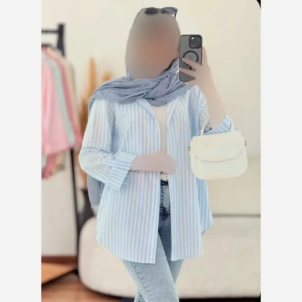 شومیز راه راه لینن تابستانه خنک آستین پاگن دار زنانه