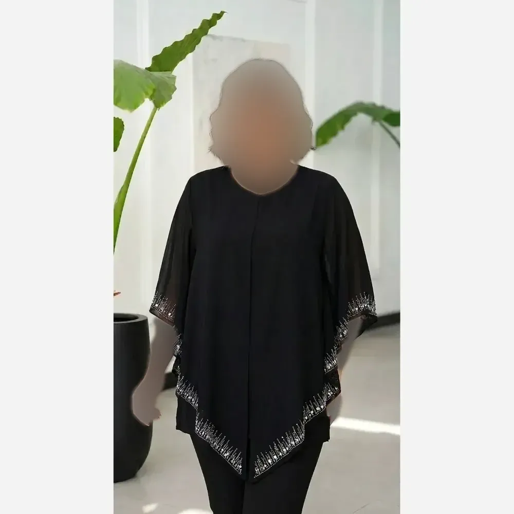 شومیز زنانه مدل لیندا فری سایز قواره دار سایز 42 تا 54 جنس کرپ حریر و بوگاتی کشی