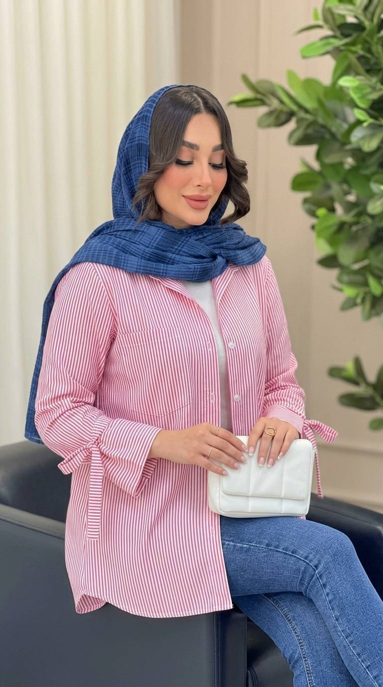 خرید شومیز زنانه مدل ستایش جنس تترون راه راه