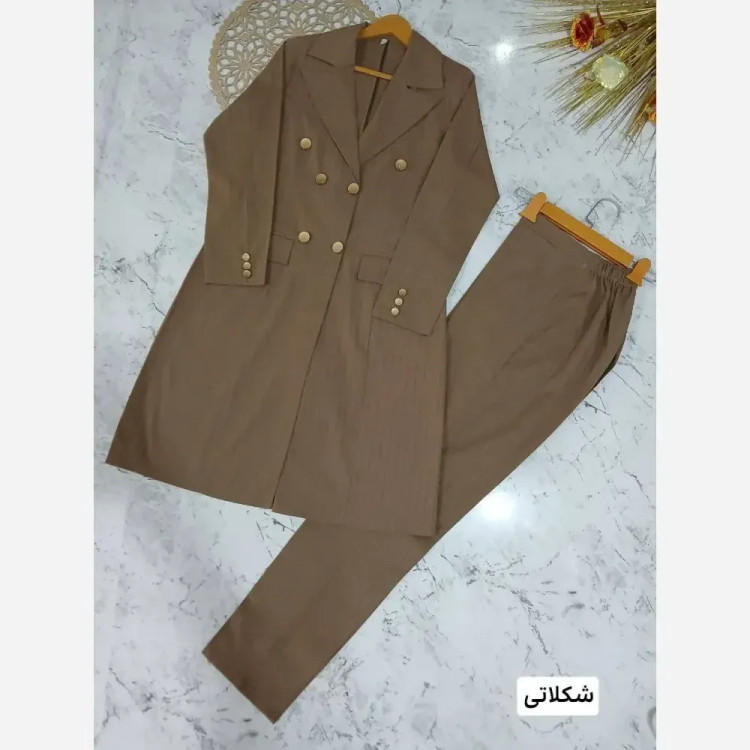 ست کت و شلوار اداری زنانه کتان پلاس دیپلمات قد بلند با کیفیت دوخت عالی