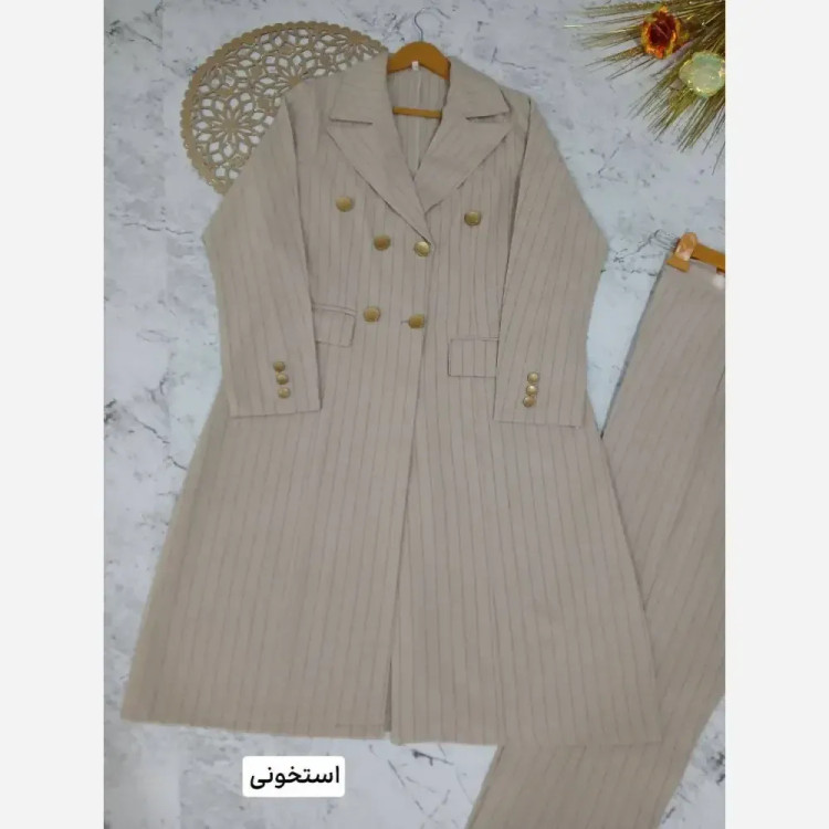 ست کت و شلوار اداری زنانه کتان پلاس دیپلمات قد بلند با کیفیت دوخت عالی