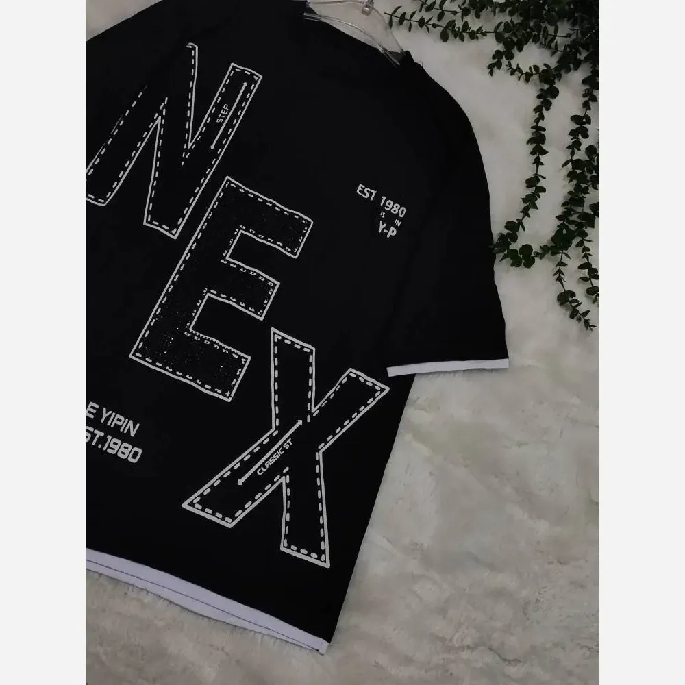 تیشرت لش NEX مشکی اسپرت با جنس نخ پنبه باکیفیت و سایز فری تا 48