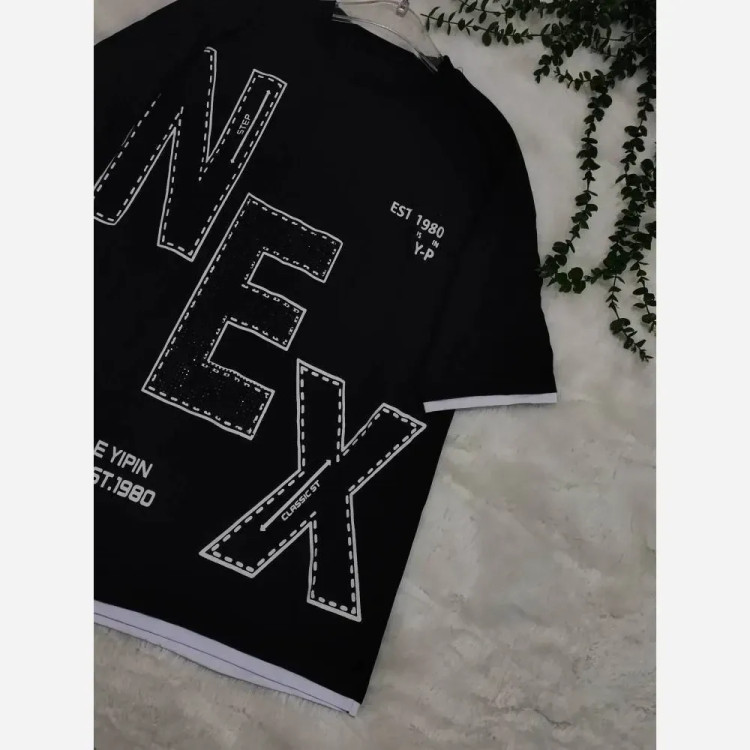 تیشرت لش NEX مشکی اسپرت با جنس نخ پنبه باکیفیت و سایز فری تا 48
