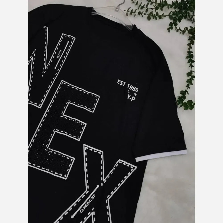 تیشرت لش NEX مشکی اسپرت با جنس نخ پنبه باکیفیت و سایز فری تا 48