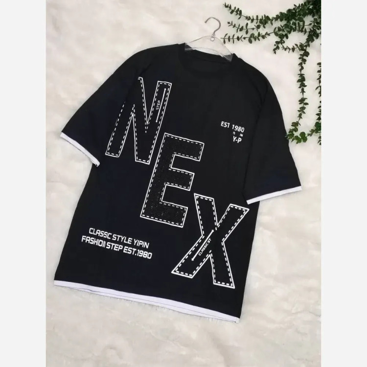 تیشرت لش NEX مشکی اسپرت با جنس نخ پنبه باکیفیت و سایز فری تا 48