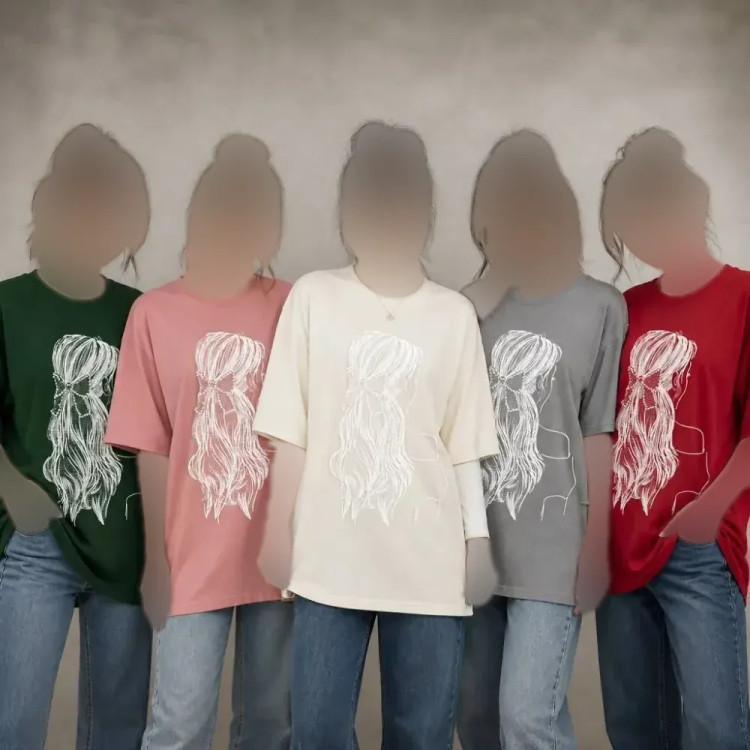 تیشرت زنانه گیسو پاپیون نخ پنبه فری سایز تا 48 نگیندار