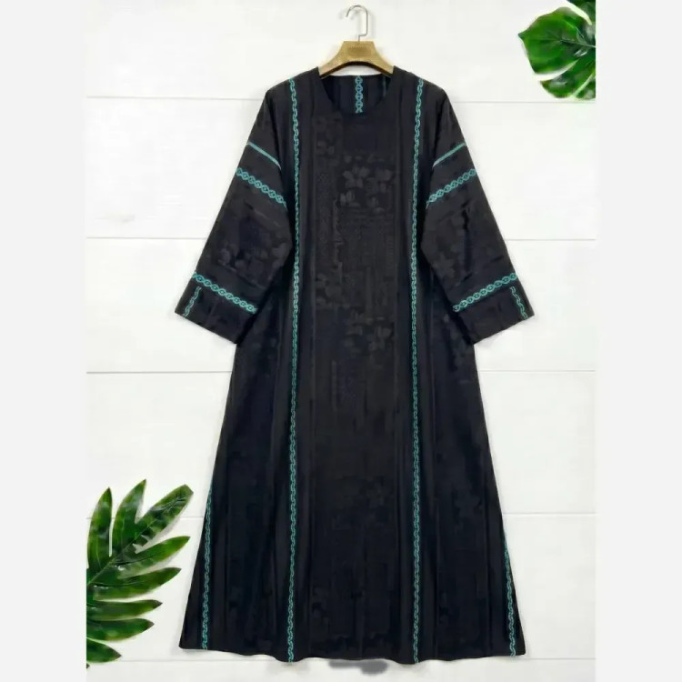 عبایی نرگس کرپ ژاکارد مجلسی زنانه فری سایز 38 تا 50 سبز طلایی نقره ای