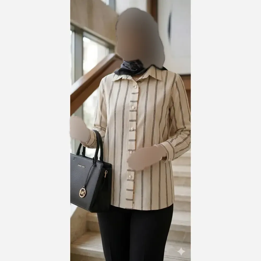 شومیز زنانه یقه مردانه مدل ژینا جنس لینن ترک سایز 36 تا 48