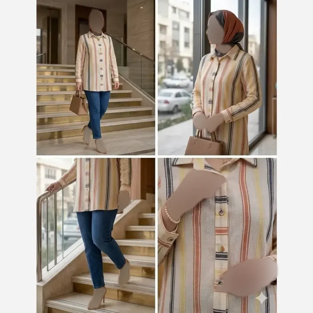شومیز زنانه یقه مردانه مدل ژینا جنس لینن ترک سایز 36 تا 48