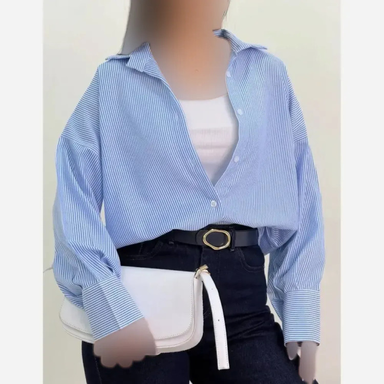 شومیز دیپلمات لنین نخی فری سایز تا 44 قد 70cm طوسی ابی