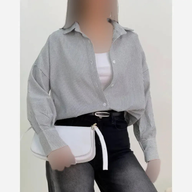 شومیز دیپلمات لنین نخی فری سایز تا 44 قد 70cm طوسی ابی