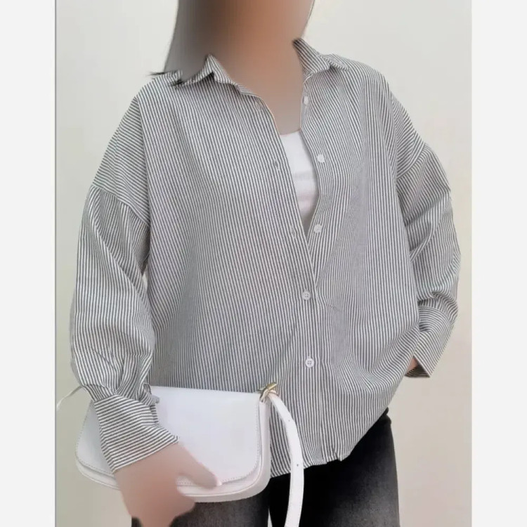 شومیز دیپلمات لنین نخی فری سایز تا 44 قد 70cm طوسی ابی