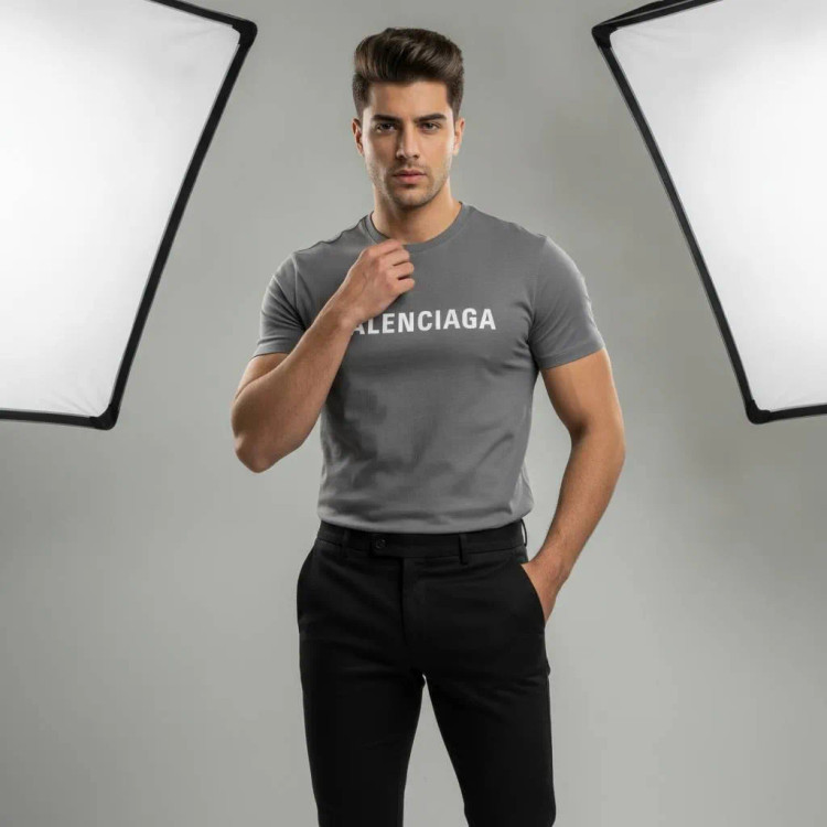 تیشرت مردانه بالنسیکا پنبه سوپر اعلا مشکی طوسی ذغالی کرمی سفید سایز XL XXL 3XL