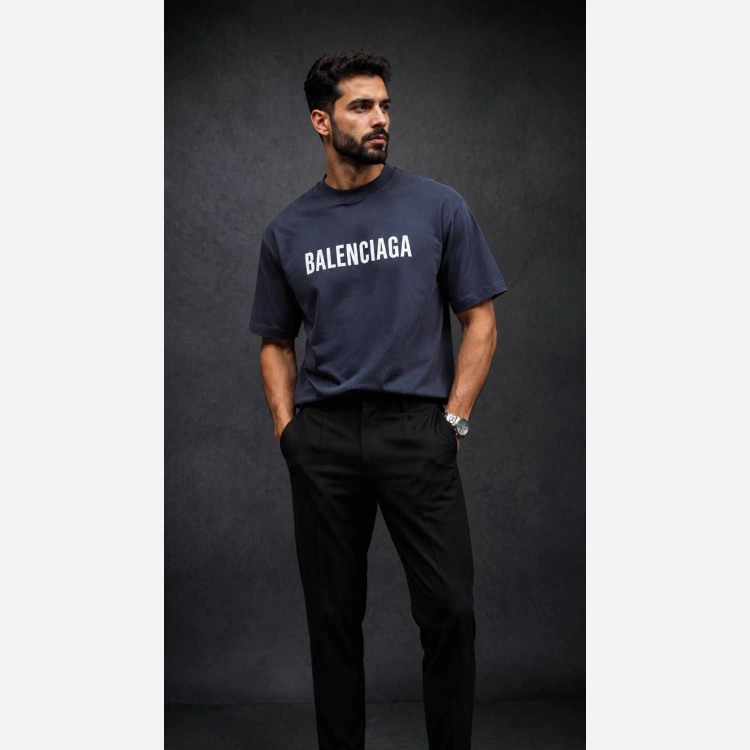 تیشرت مردانه بالنسیکا پنبه سوپر اعلا مشکی طوسی ذغالی کرمی سفید سایز XL XXL 3XL