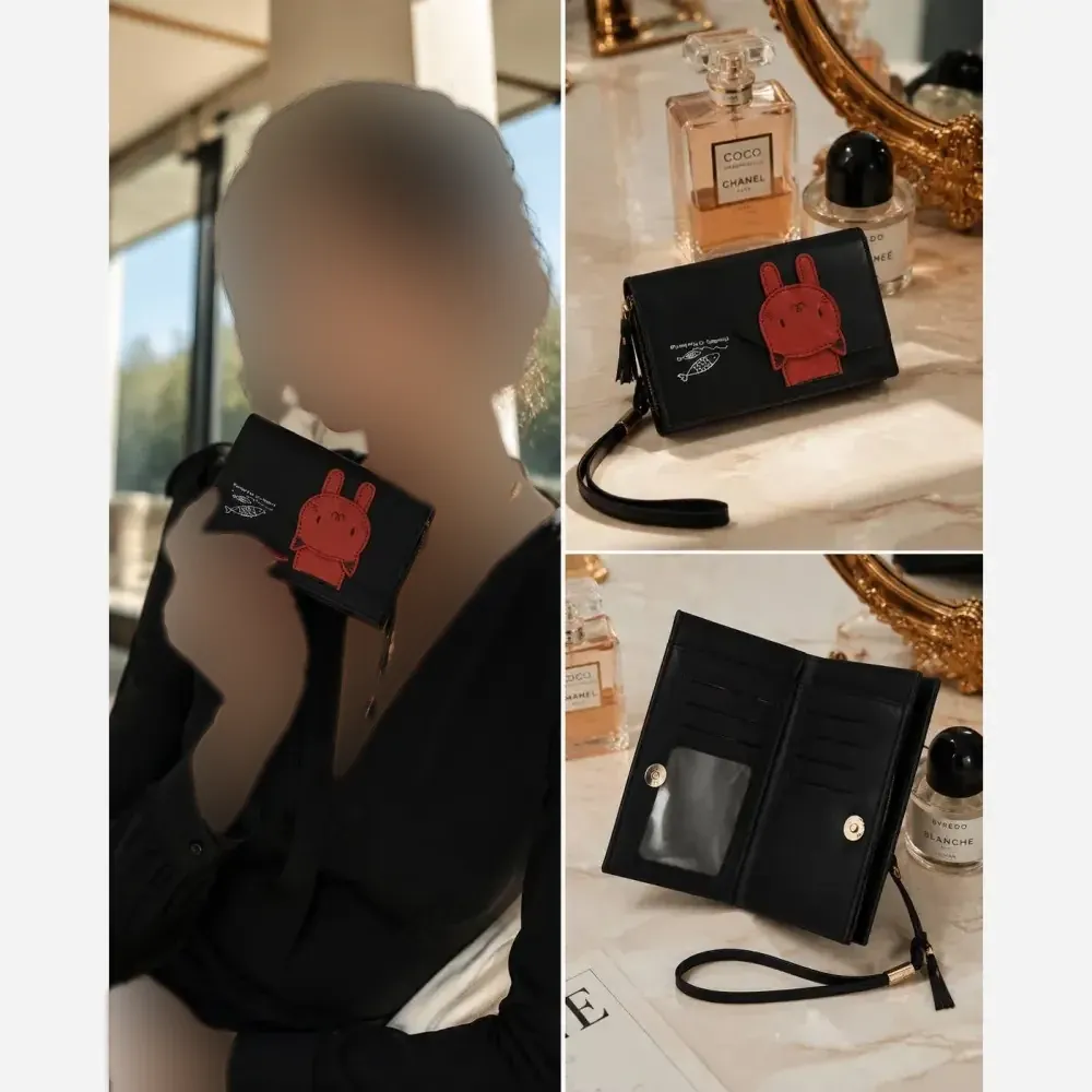 کیف پول چرم طبیعی مردانه مدل cat رنگ مشکی با جای کارت و آلبوم عکس