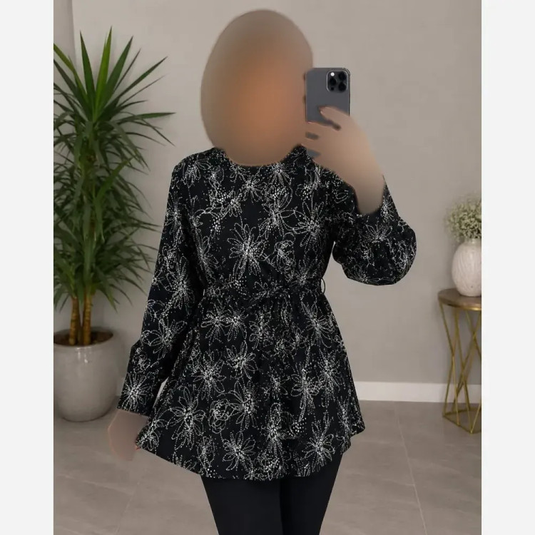 تونیک زنانه استرچ قواره دار فری سایز مناسب سایز 38 تا 52 با کمربند متصل