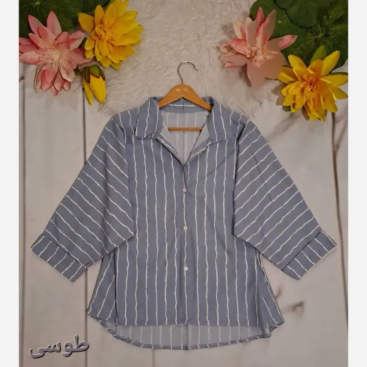 شومیز زنانه خنک جنس پری آستین سه ربع پاکتی فری سایز مناسب 38 تا 48