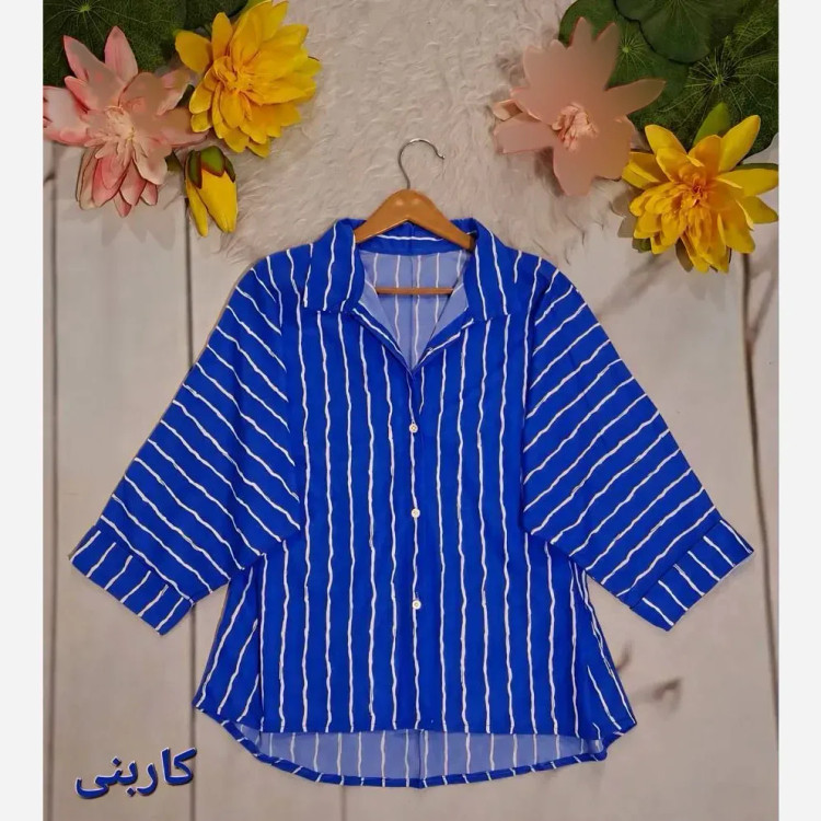شومیز زنانه خنک جنس پری آستین سه ربع پاکتی فری سایز مناسب 38 تا 48