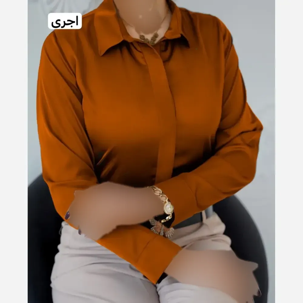شومیز زنانه دکمه مخفی بیسیک جنس الیزه واراتی قواره دار سایز بزرگ 44 تا 50