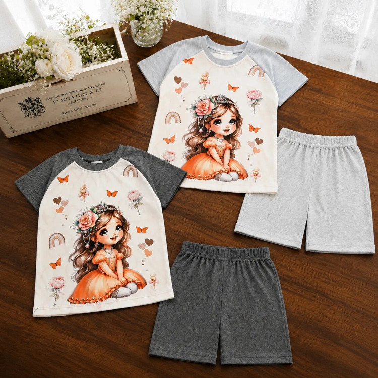ست بلوز و شورت دخترانه جنس ملانژ سایز 2 تا 8 سال