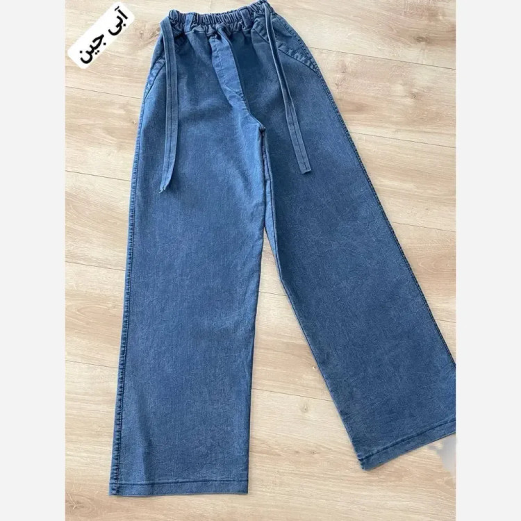 شلوار بگ طرح جین کمر کش کمربند دار قد 100
