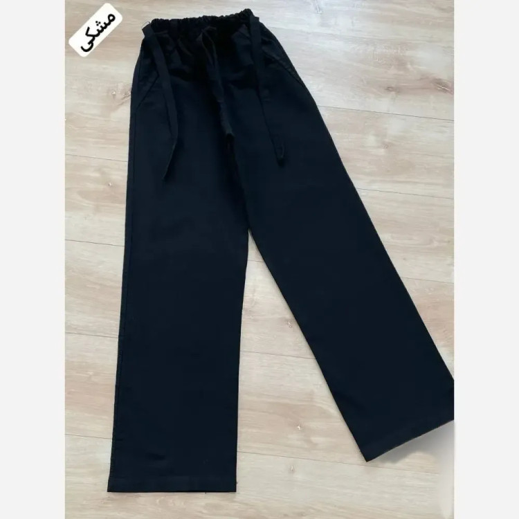 شلوار بگ طرح جین کمر کش کمربند دار قد 100