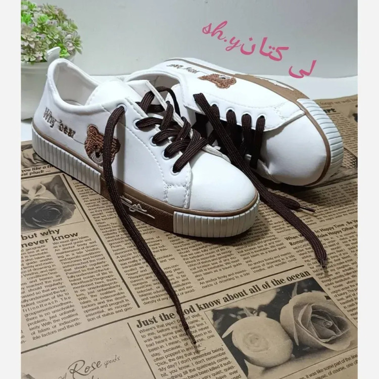 کفش ونس خرسی زنانه جنس لی کتان با زیره پیپیسی و لژ 2 سانت رنگ سفید و مشکی