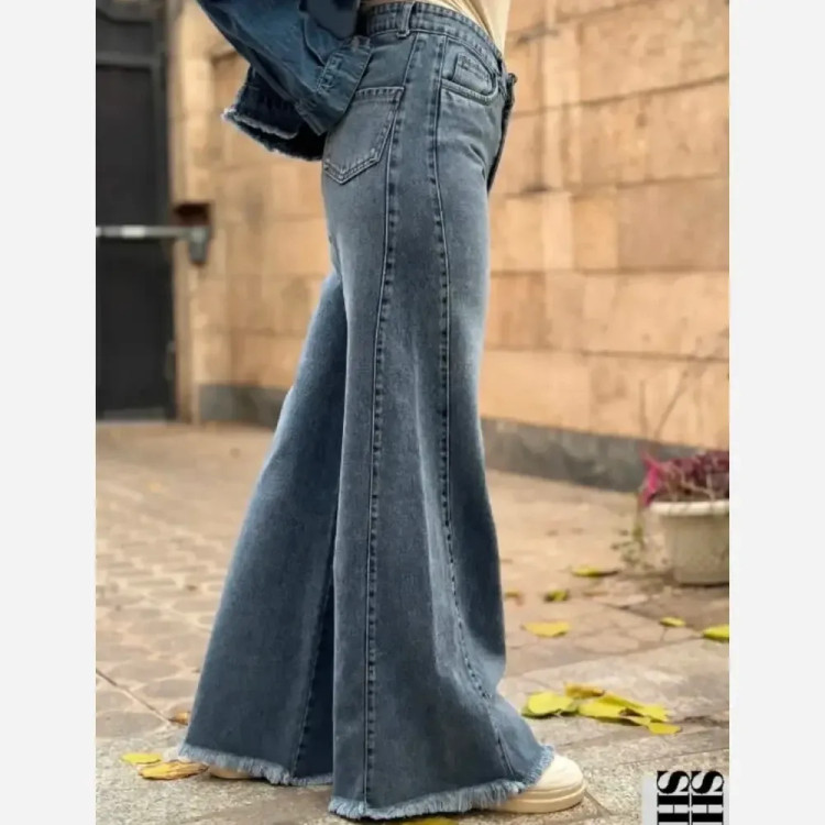شلوار جین زنانه مدل شافل بغل سنگشور جنس جین ترک قد 105