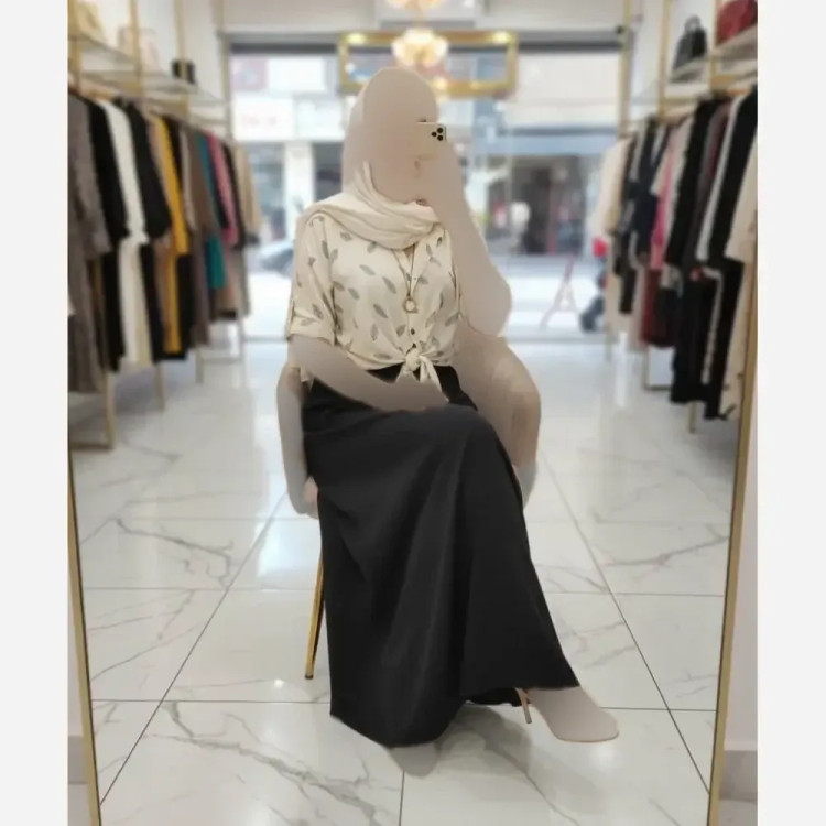 ست شومیز گره ای و دامن زنانه جنس شانتون فری سایز