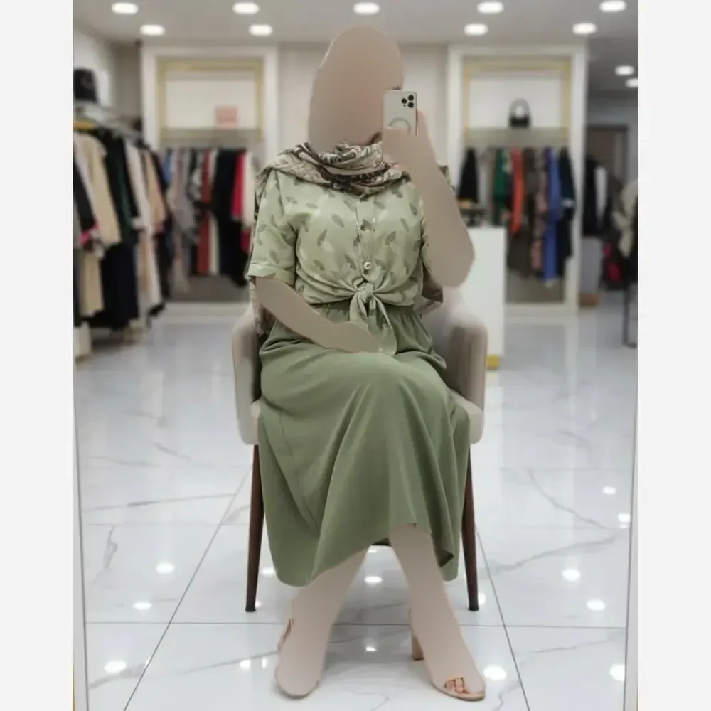 ست شومیز گره ای و دامن زنانه جنس شانتون فری سایز